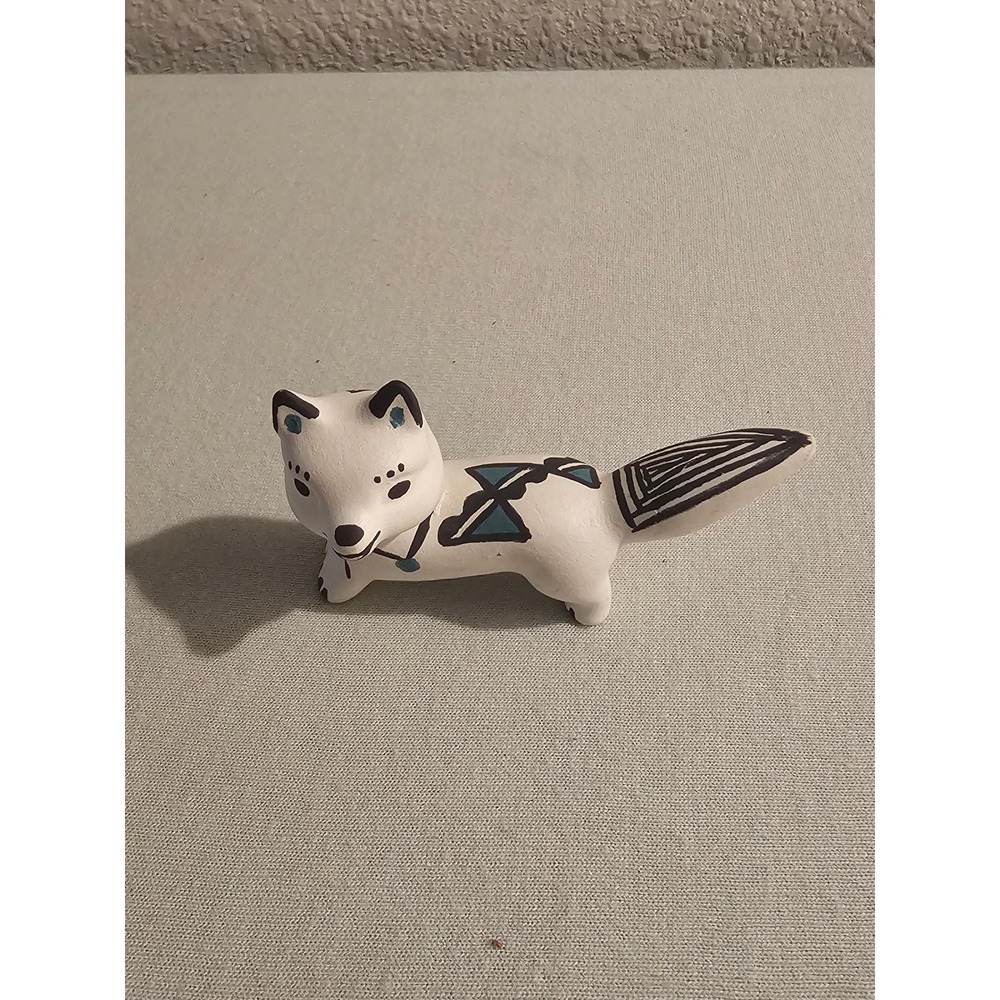 Acoma Pueblo Small Pottery Fox Figurine Hand Painted Native American Art